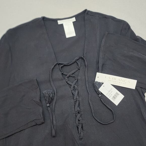 La Blanca Resort Wear Cover Up Dress Tassels Style LB3VL55 Black Size‎ M NWT - Picture 1 of 6